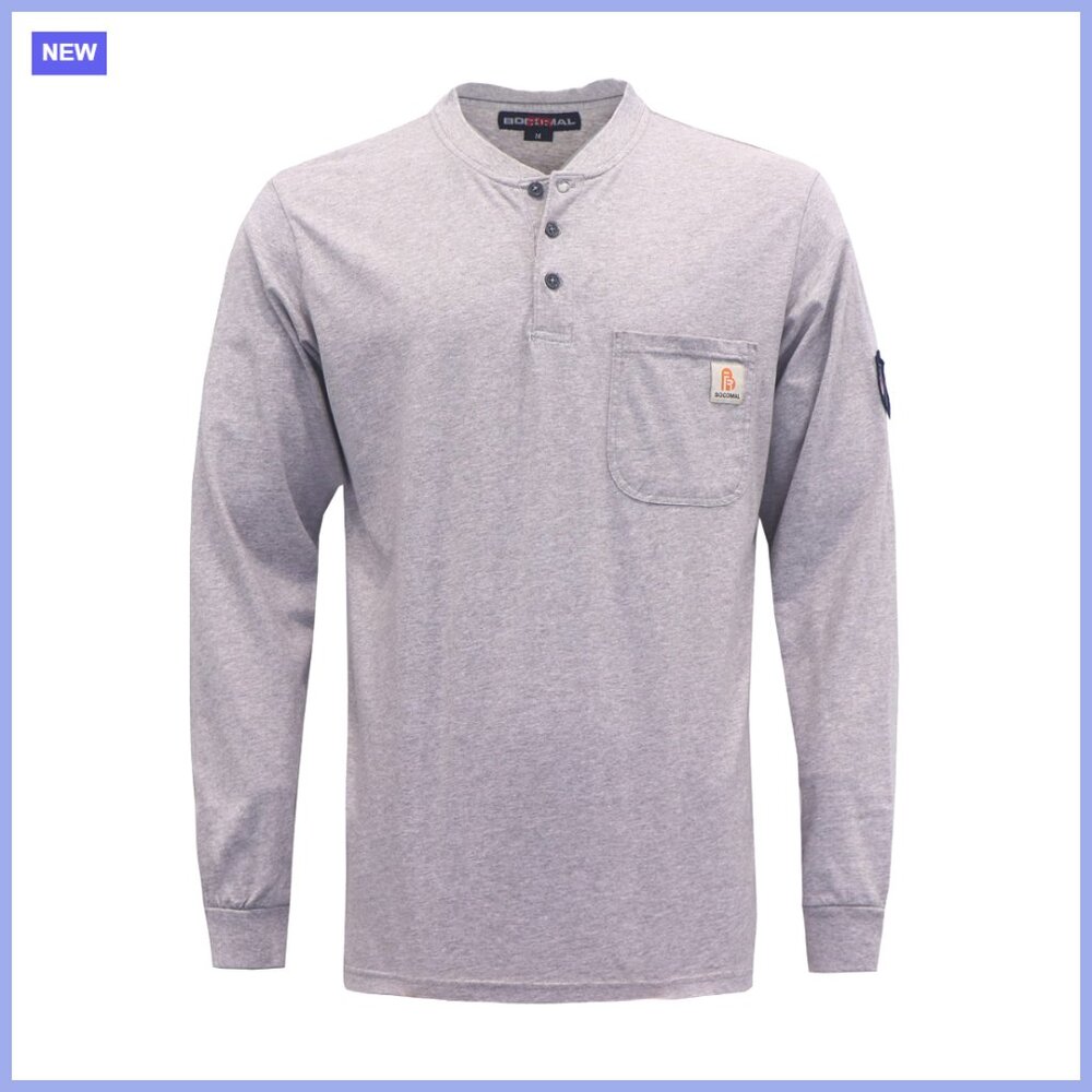 Flame Resistant Henley Shirt 5.5oz Cotton Light Weight CAT2 Fire Retardant